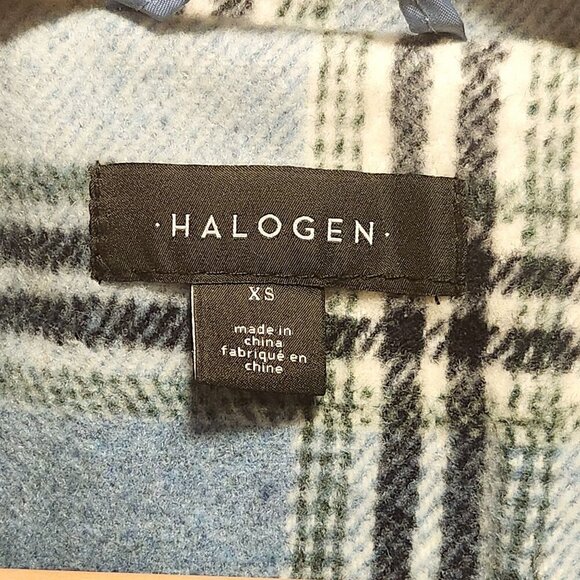 Halogen Women's Size XS Blue and White Plaid Double Breasted‎ Pea Coat W/Pockets - Picture 4 of 8